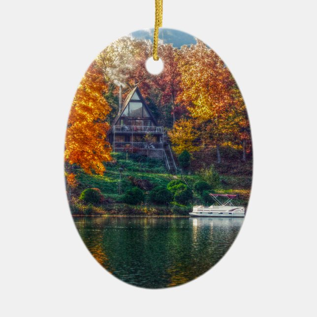 House on the Lake Ceramic Tree Decoration (Front)