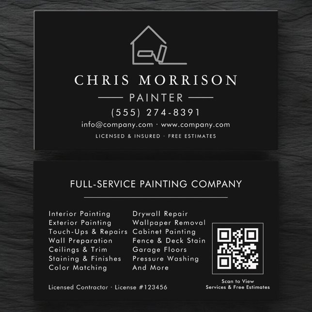 House Painter Black Silver QR Code Business Card (Creator Uploaded)