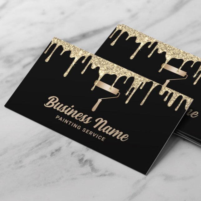 House Painter Modern Gold Drips Painting Service Business Card (Creator Uploaded)