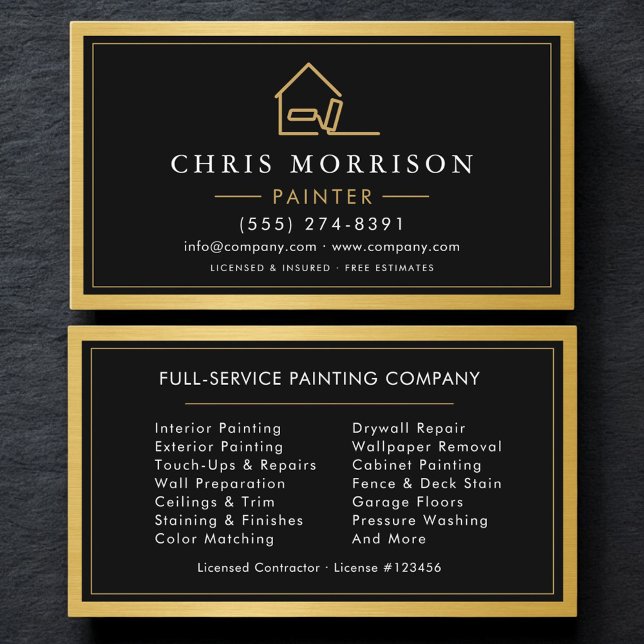 House Painter Modern Gold Metal Painting Service Business Card (Creator Uploaded)