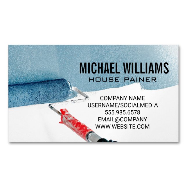 House Painter | Paint Roller on Wall Magnetic Business Card (Front)