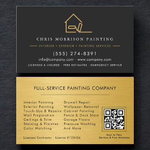 House Painter Painting Service Black Gold QR Code Business Card