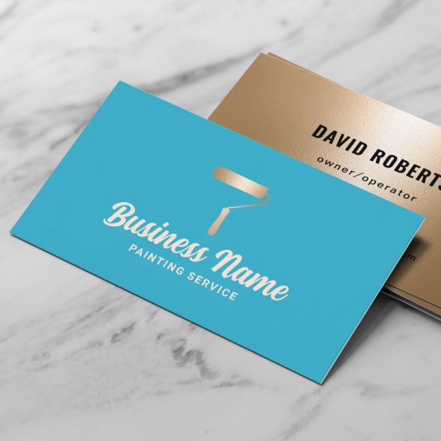 House Painter Turquoise & Gold Painting Service Business Card (Creator Uploaded)