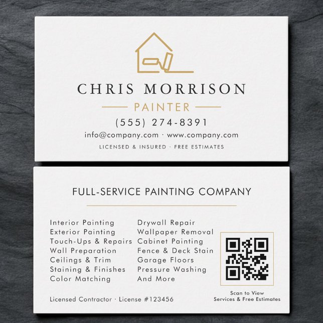 House Painter White Gold QR Code Business Card (Creator Uploaded)