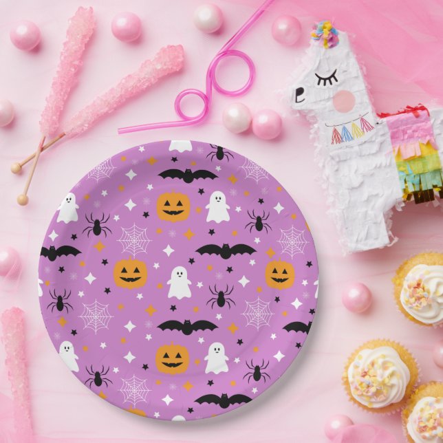 House Party Halloween | Purple | Ghost | Pumpkin   Paper Plate (Party)