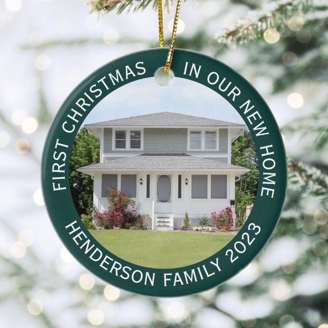 House Photos First Xmas New Home Name & Year Green Ceramic Ornament (Creator Uploaded)