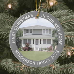 House Photos First Xmas New Home Name & Year Grey Ceramic Ornament