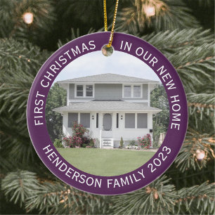 House Photos First Xmas New Home Name Year Purple Ceramic Ornament
