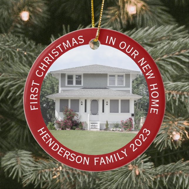 House Photos First Xmas New Home Name & Year Red Ceramic Ornament (Creator Uploaded)