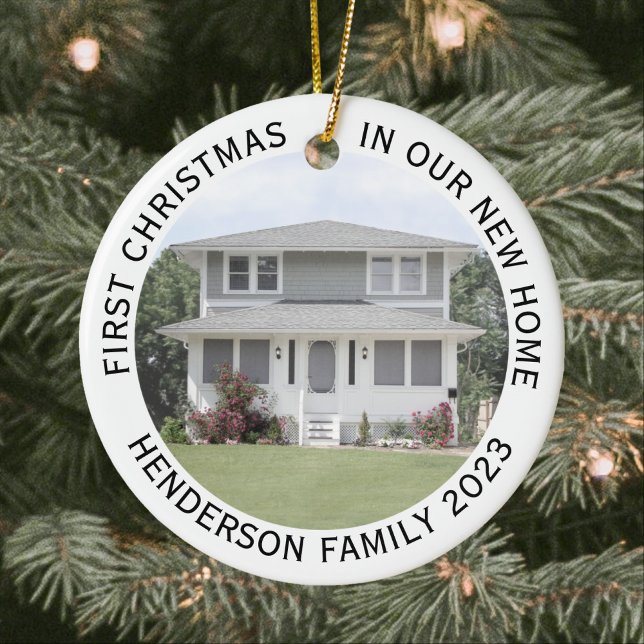House Photos First Xmas New Home Name & Year White Ceramic Ornament (Creator Uploaded)