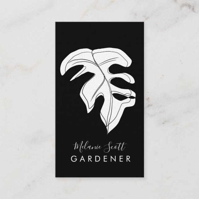 House Plant Gardener Monstera Black White Business Card (Front)