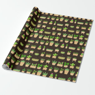 House Plants Cactus on Dark Brown Wrapping Paper