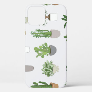 House plants, vintage doodle pattern iPhone 12 case