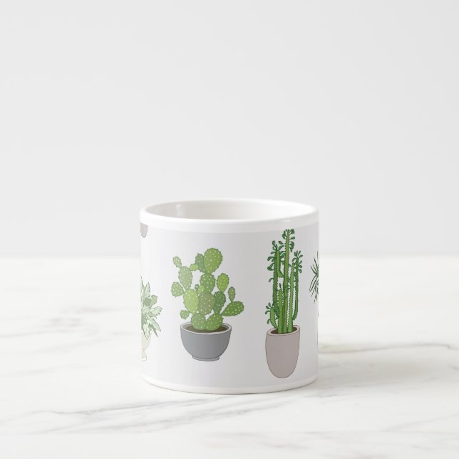 House plants, vintage doodle pattern espresso cup (Front)