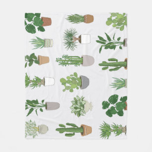 House plants, vintage doodle pattern fleece blanket