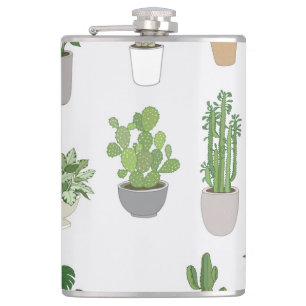 House plants, vintage doodle pattern hip flask