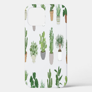 House plants, vintage doodle pattern iPhone 12 case