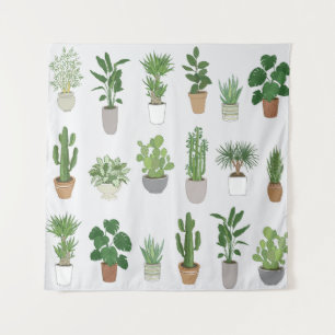 House plants, vintage doodle pattern tapestry