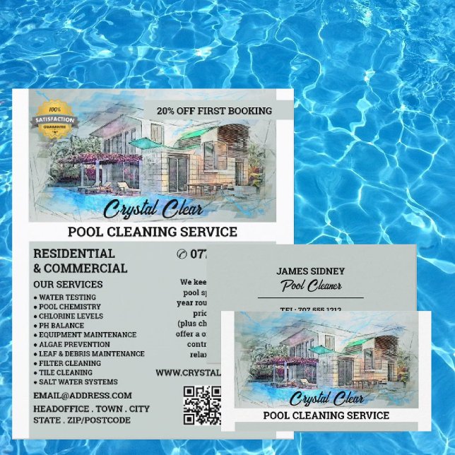 House Pool Sketch, Swimming Pool Cleaning Flyer (Creator Uploaded)