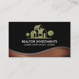 House Property Logo Metal Wave Business Card