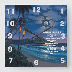 HOUSE RULES AND BEAUTIFUL SCENE SQUARE WALL CLOCK