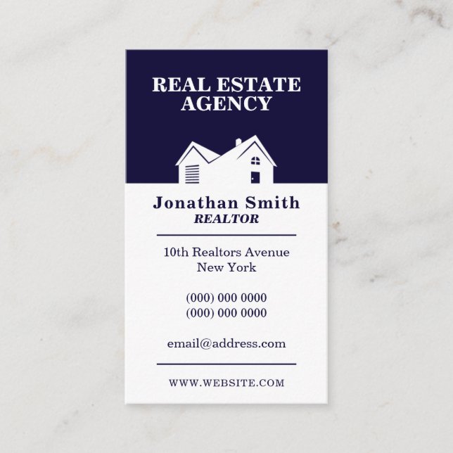 House shape duo tone navy white business card (Front)
