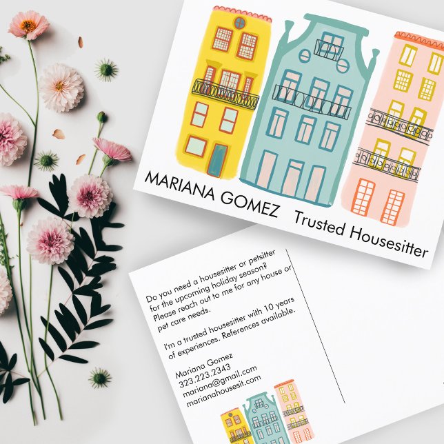 House Sitting Pet Sitting Housesitter Cute Unique  Postcard (House Sitting Pet Sitting Housesitter Cute Unique Marketing Mailer Real Estate Postcard)