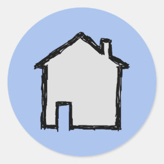 House Sketch. Black and Blue. Classic Round Sticker
