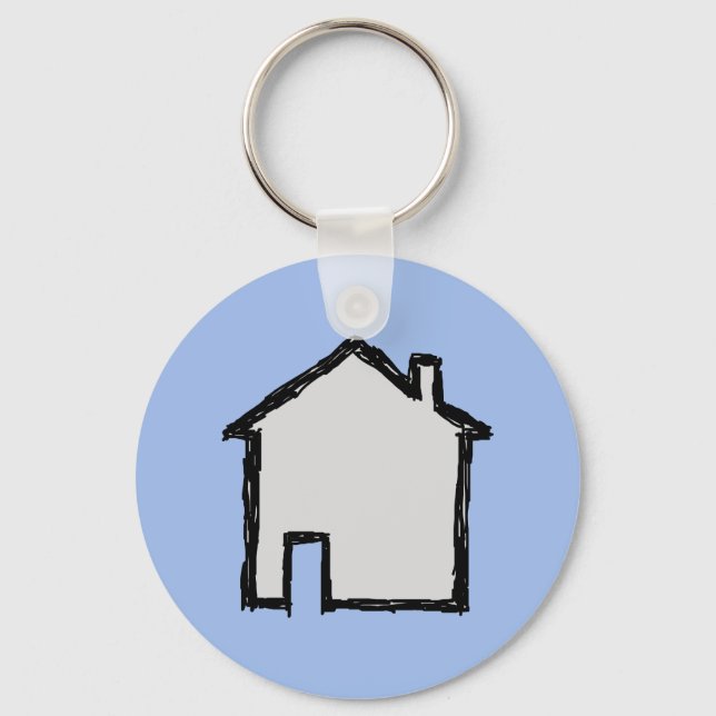 House Sketch. Black and Blue. Key Ring (Front)