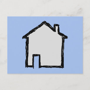 House Sketch. Black and Blue. Postcard