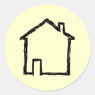 House Sketch. Black and Cream. Classic Round Sticker