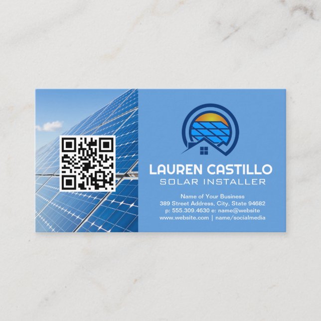 House Solar Panel Logo | QR Business Card (Front)
