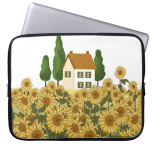House Sunflowers Field Vintage Illustration Laptop Sleeve