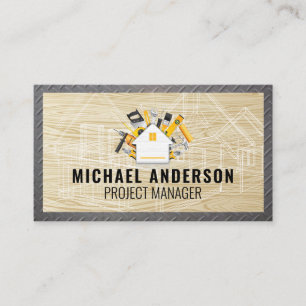 House Tools Logo   Blueprint Wood Steel Business Card