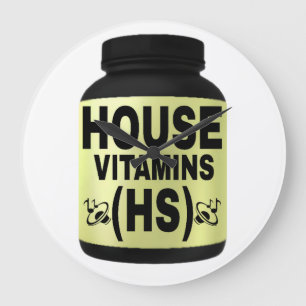 HOUSE VITAMINS (HS) BLACK FONTS, YELLOW BACKGROUND LARGE CLOCK