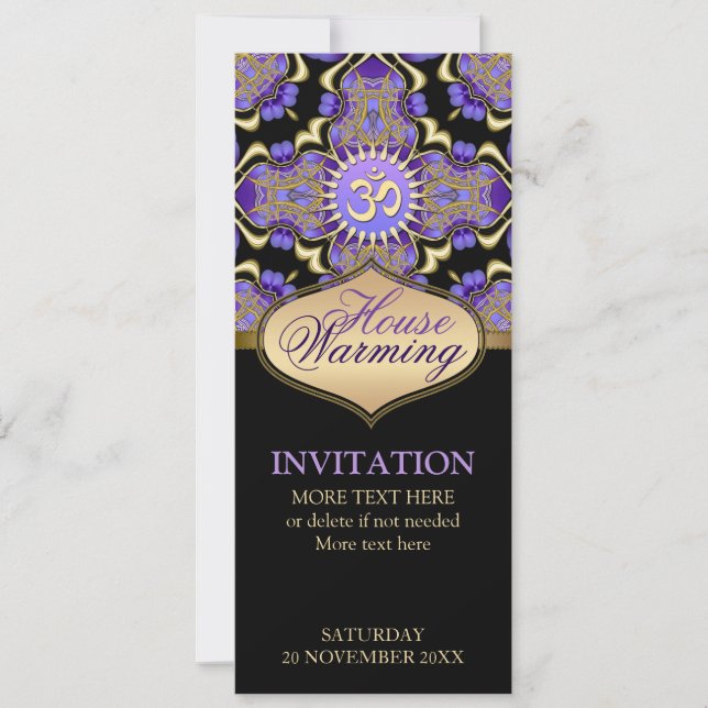 House Warming Om Purple Gold Party Invitation (Front)