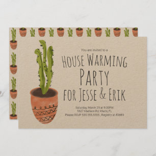 House Warming Party Cactus Plant Hand Drawn  Invitation