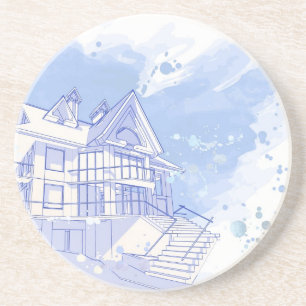 house: watercolor draw coaster