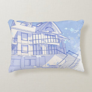 house: watercolor draw decorative cushion