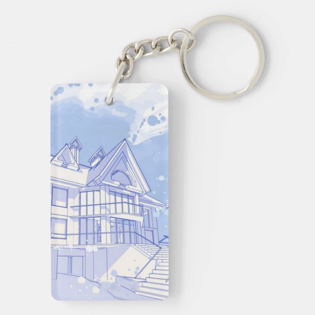 house: watercolor draw key ring (Back)