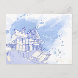 house: watercolor draw postcard