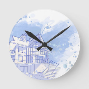 house: watercolor draw round clock