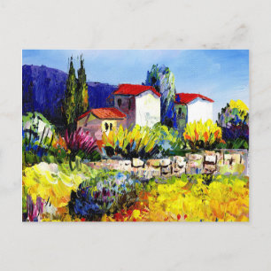 house with garden colourful oil painting travel fu postcard