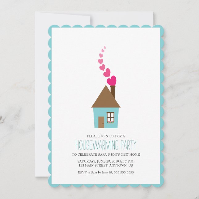 House with Hearts Above Chimney Housewarming Invitation (Front)