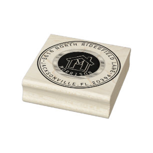 House with Monogram and Address Rubber Stamp