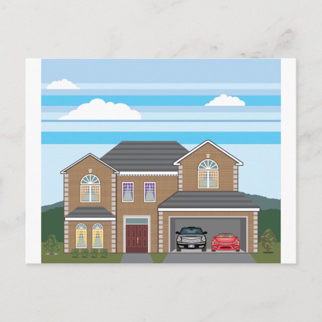 House with open garage. 2 cars postcard (Front)