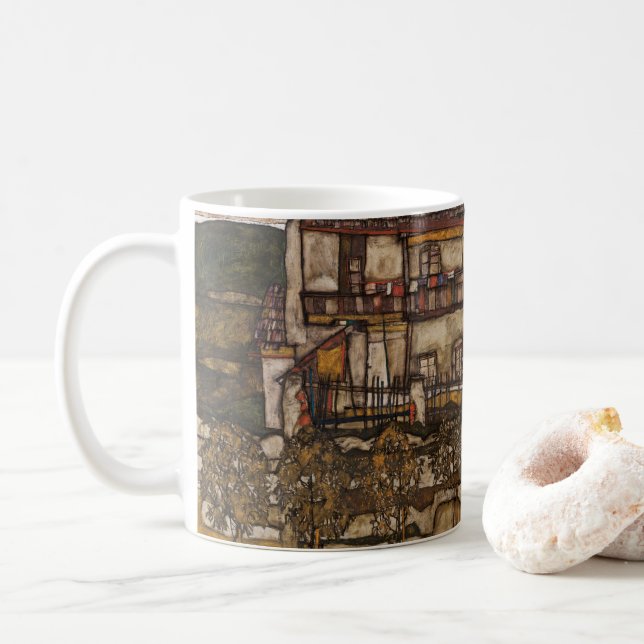 House with Shingle Roof by Egon Schiele Coffee Mug (With Donut)