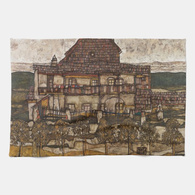 House with Shingle Roof by Egon Schiele Tea Towel (Horizontal)