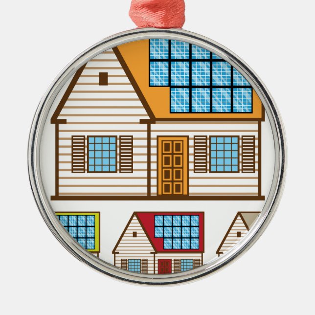 House with Solar Panels Metal Ornament (Front)