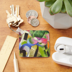 House with Trees by Franz Marc, Vintage Fine Art Key Ring